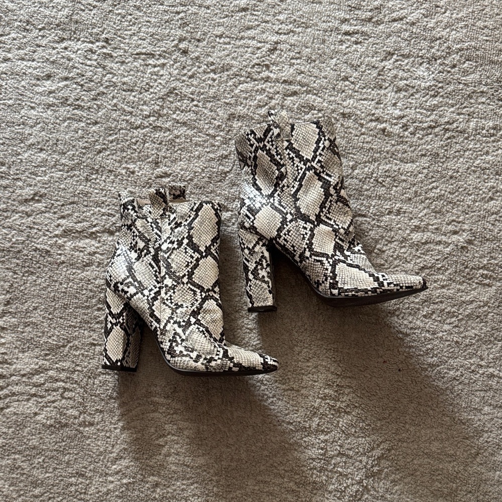 JustFab Black and White Snakeskin Heeled Boots